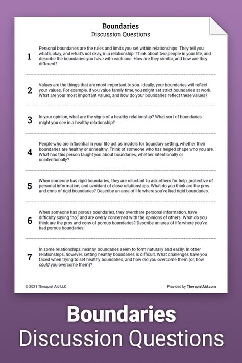 Questions About Boundaries, Relationship Boundaries Worksheet, Boundaries Group Therapy Activities, Boundaries Group Activities, Group Therapy Discussion Questions, Boundaries Group Therapy, Recovery Discussion Questions, Types Of Boundaries Worksheet, Boundaries Activities Therapy Ideas