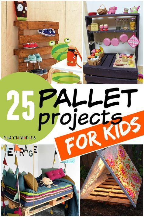 25 FUN PALLET PROJECTS YOUR KIDS WILL APPRECIATE  I love fun pallet projects especially if I can turn them into something useful for the kids. I found these pallets projects on Pinterest and decided to share them here with you!  #IdeasForKids #ActivitiesForKids #FunForKids #PalletProjectIdeas #TheBestPalletProjects #DIYIdeasForKids #BestDIYIdeasForKids #CoolIdeasForKids Easy Diy Playroom Ideas, Playhouse Decorating Ideas Outdoor, Diy Pallet Ideas Easy, Pallet Kids Outdoor, Pallet Playhouse Diy Easy, Pallet Projects Kids, Pallet Ideas For Kids, Diy Projects With Pallets, Pallet Playground