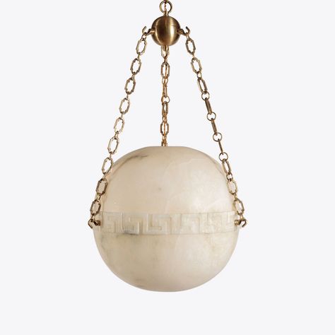 Elissa Alabaster Pendant - Two Sizes - with classical Greek key motif Alabaster Light Fixture, Alabaster Lighting, Victorian Pendant Lighting, Alabaster Light, Visual Comfort Lighting, Addition Ideas, Traditional Beauty, American Interior, Design Library