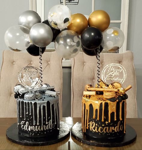 40th Birthday Cake For Twins, Twins 21st Birthday Cake, Twin Birthday Cakes For Adults, Gentlemen Cake, 1920s Cake, Black And Gold Birthday Cake, 21st Birthday Boy, Wedding Cake Options, Twin Birthday Cakes