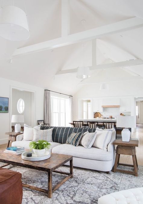 11 Open Concept Living Rooms That'll Convince You to Knock Down a Wall or Two | Hunker Modern Coastal Living Room, Furnitur Ruang Keluarga, Coastal Living Rooms, Coastal Living Room, Farmhouse Decor Living Room, White Living Room, Lounge Decor, Paint Colors For Living Room, Family Room Design