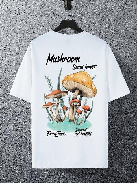 Men Mushroom & Letter Graphic Tee | SHEIN USA Women Sweatshirts, Floral Letters, Forest Fairy, Streetwear Tshirt, Women Pullover, Boy Fashion, Drop Shoulder, Sweatshirts Women, Graphic Tee