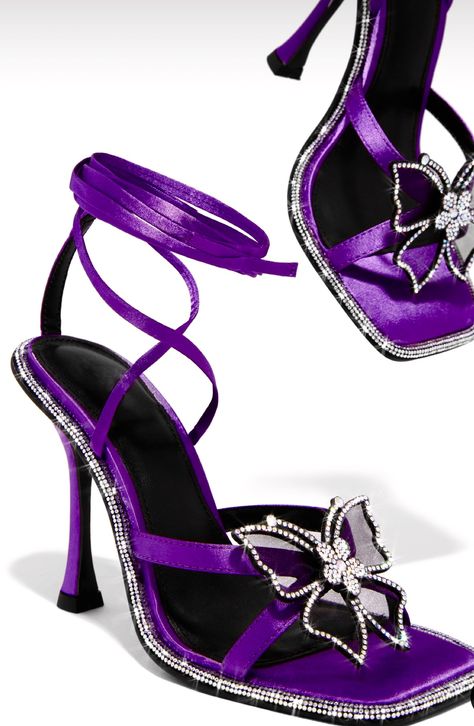 Purple Shoes Heels Butterfly, Royal Purple Heels, Wedges Heels Purple Butterfly, Purple Butterfly Heels, Dark Purple Shoes, Purple Shoes Heels, Dark Purple Heels, Wedding Jamaica, Prom Mask