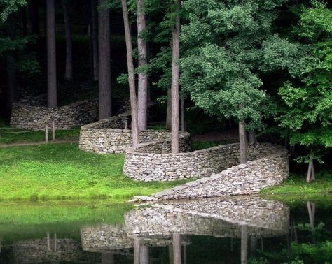 Day dreaming of snaking the 2,000 ft path of Andy Goldsworthy's "Storm King Wall," down to the pond @stormkingartcenter in New Windsor,… Contemporary Landscape Design, Storm King Art Center, Andy Goldsworthy, Storm King, Landscape Structure, Landscape Elements, Public Sculpture, King Art, Contemporary Landscape