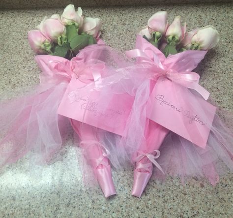 Dance recital roses with tutu's and toe ballet shoes.  Dance recital gift. Ballet Recital Flowers, Recital Flowers For Dancers, Dance Recital Flower Bouquet Ideas, First Dance Recital Gift, Ballet Recital Flower Bouquet, Recital Bouquet Ideas, Dance Recital Bouquet Ideas, Dance Recital Flowers, Recital Gifts For Dancers