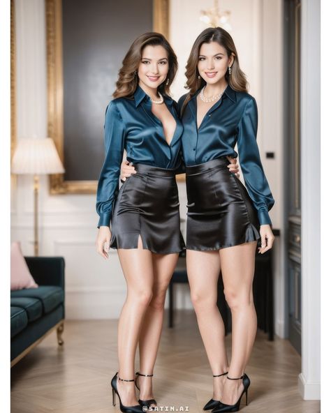 😍 New shiny shiny outfits | SWIPE 👉🏼 🤓 Made with Ai | Stabe Diffusion SDXL + LoRAs + Photoshop 🙏🏼 Support me:… | Instagram Dressy Summer Dresses, Shiny Outfits, Satin Outfit, Satin Outfits, Shiny Blouse, Satin Design, Satin Clothes, Office Uniform, Satin Bluse