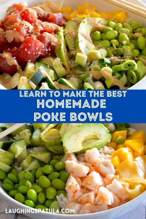 Home Made Poke Bowl, Diy Poke Bowl, Shrimp Poke Bowl, At Home Poke Bowl, Easy Poke Bowl Recipe Chicken, How To Make Poke Bowl At Home, At Home Poke Bowl Recipe, Crab Poke Bowl, Shrimp Poke Bowl Recipe