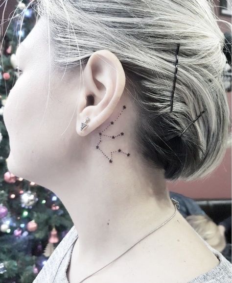 45 Awesome Aquarius Constellation Tattoo Designs With Meaning Aquarius Ear Tattoo, Aquarius Star Constellation Tattoo, Aquarius Symbol Tattoo, Back Ear Tattoo, Mens Arrow Tattoo, Star Constellation Tattoo, Aquarius Constellation Tattoo, Places To Get Tattoos, Aquarius Constellation