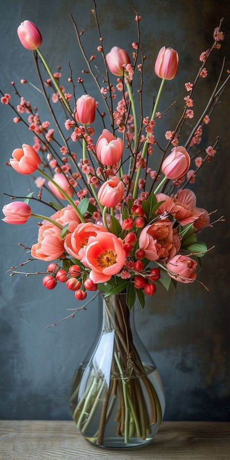 Tulip Arrangements Ideas, Tulip Flower Arrangements, Tulip Arrangement Ideas, Tulip Peony, Easy Garden Ideas, Tulip Arrangement, Bunches Of Flowers, Christmas Flower Decorations, Flower Boquet