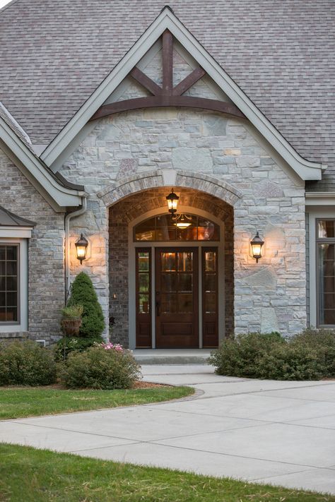 Woodcrest Residence - Traditional - Exterior - Milwaukee - by Highland Builders LLC | Houzz Brick And Stone House Exterior, Brick And Stone Exterior Combinations, Stone And Brick House Exterior, French Country Exterior, Stone Exterior Houses, Brick Exterior House, Traditional Exterior, House Siding, House On The Rock