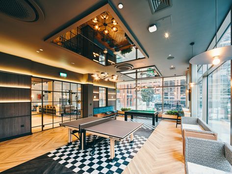 Club House Design Interiors, Ping Pong Room Ideas, Recreational Room Interior Design, Clubhouse Design Interiors, Game Lounge Design, Club House Interior Design, Club House Design Clubhouses, Activity Room Design, Apartment Clubhouse Design