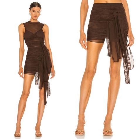 Nwt Kim Shui Brown Mesh Wrap Tie Mini Skirt Size Small Is Brand New With Tags! This Fun And Trendy Skirt Has Three Long Wrap Ties On Each Side That Can Be Wrapped Around The Skier As You Wish For The Look That Fits Your Mood! Featuring: Unlined Elastic Waistband And Wrap Multi-Tie Front Closure Sheer Mesh Fabric With Built-In Mesh Shorts (Becomes Semi-Sheer When Layered) Please Be Aware There Is Some Stitching Flaws At The Top Elastic Of The Waist, It Doesn’t Impact The Skirts Functionality Or Look But The Stitching Is Imperfect, Pictured Above, Not Noticeable When Wearing. Measurements Below: Waist: 12” Length: 12” Kim Shui, Vintage Floral Skirt, Tie Skirt, Trendy Skirts, Skirt Trends, Purple Skirt, Flower Skirt, Crochet Halter Tops, Crochet Skirt