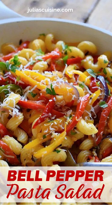 Bell Pepper Pasta Salad Bell Pepper Side Dish, Pepper Pasta Salad, Bell Pepper Pasta, Side Dishes For Chicken, Pasta Sides, Bell Pepper Recipes, Pepper Pasta, Cold Pasta Salad, Easy Pasta Salad