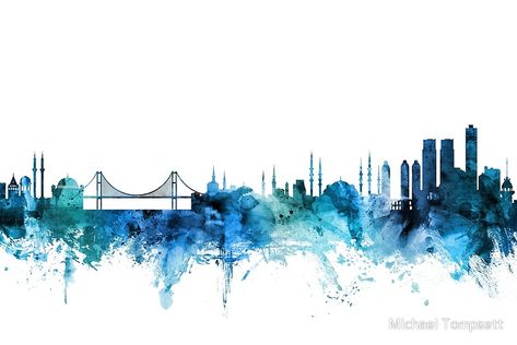 Istanbul Turkey Skyline Istanbul Skyline, Textile Painting, Graphic Artist Designer, Watercolor City, Watercolor Architecture, City Scape, Watercolor Ideas, Skyline Art, Popular Wallpaper