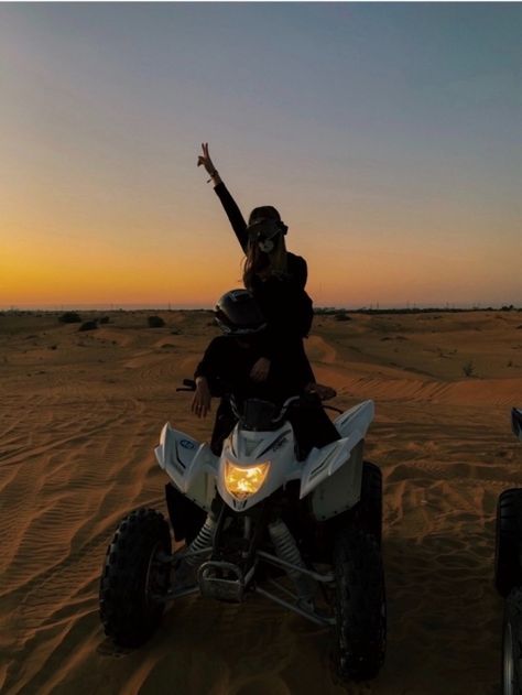 Dubai Fits, Egypt Outfits, Desert Photoshoot Ideas, Desert Aesthetic, Hair Contouring, Dubai Vacation, Atv Riding, Atv Quad, New York Aesthetic