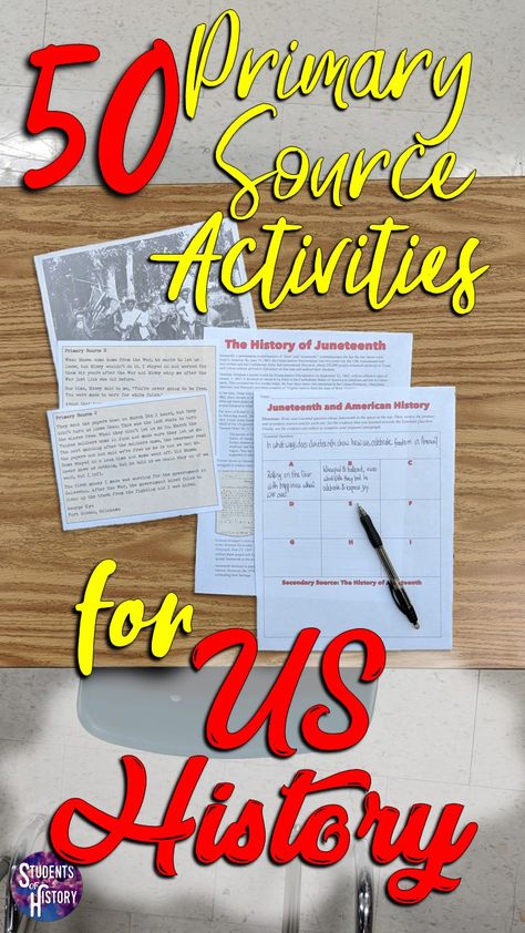 Us History Homeschool, Primary And Secondary Sources Activity, Us History Classroom Decorations, Us History Projects, Primary Sources Activities, Primary History, Teaching Us History, Teaching American History, Social Studies Education