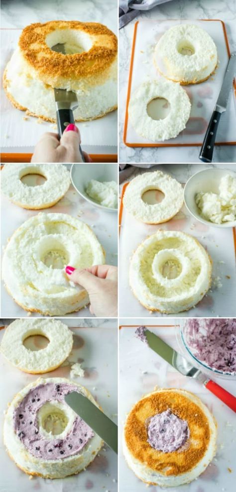 Angel Fruit Cake, Angel Food Cake Toppings Frostings, Decorate Angel Food Cake, Easter Angel Food Cake Ideas, Angel Food Cake Filling, Decorating Angel Food Cake, Angel Food Birthday Cake Ideas, Angel Food Cake Decorating Ideas, Decorated Angel Food Cake