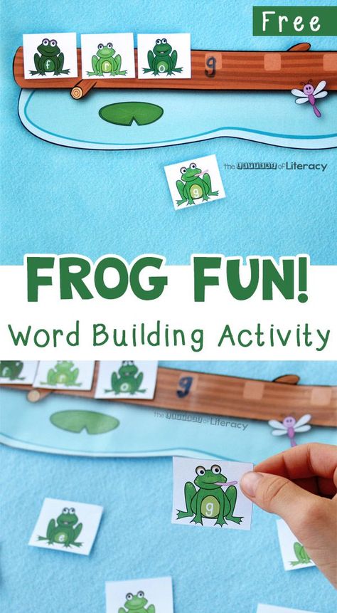 Try this free frog word work activity, a fun and simple way for kids to practice spelling, reading and writing. Frog Activities For Kindergarten, Frog Art Preschool, Preschool Stations, Homeschool Themes, Spring Kindergarten Activities, Spring Learning Activities, Frog Classroom, Kindergarten Word Families, Color Monster