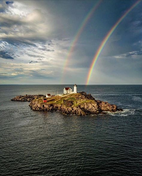 Visit Maine posted on Instagram: “A look back at this double rainbow magic. 🌈 🌈 #MaineThing 📸: @northwoodsaerial” • See all of @visitmaine's photos and videos on their profile. Nubble Lighthouse Maine, Lighthouse Maine, Nubble Lighthouse, Maine Lighthouses, Visit Maine, Lighthouse Pictures, Rainbow Magic, Double Rainbow, Love Pictures