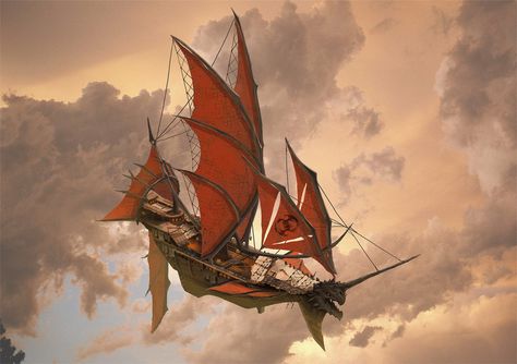 Flying Ship Fantasy Art, Desert Ship, Fantasy Vehicles, Steampunk Ship, Airship Art, Flying Ship, Fantasy Story Ideas, Steampunk Airship, Dungeon Master's Guide