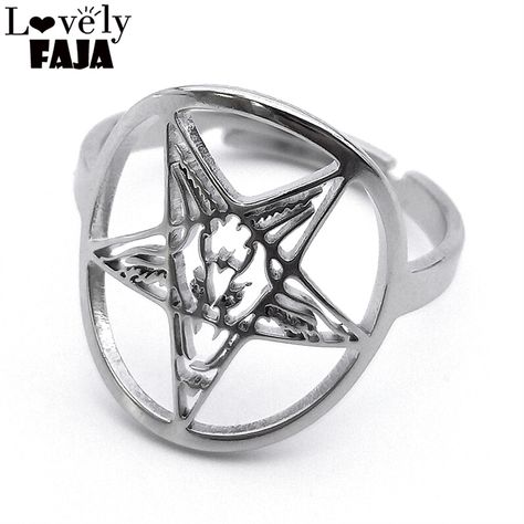 Satan Goat Amulet Lucifer Talisman Baphomet Ring Stainless Steel Women Goth Pagan Pentagram Men Demon Goat, Pagan Pentagram, Single Ring, Sun Umbrella, Watches Women Fashion, Neutral Fashion, Ring Silver, Adjustable Rings, Women Rings