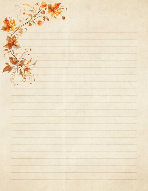 Simple, charming writing papers in three versions with a pretty autumn scroll. Use digitally or print. Newsletters, programs, menus, signs, etc. Use for anything you wish. No resale, but these are fine for business use, Created from AI generated art and licensed commercial elements. JPG files, 300 dpi.  Digital item, no physical paper will be sent. Brown Lined Paper, Thanksgiving Lined Writing Paper, Fall Stationary Free Printable, Fall Writing Paper, Lined A4 Paper Printable, Vintage Writing Paper, Thanksgiving Background, Stationary Printable, Writing Papers