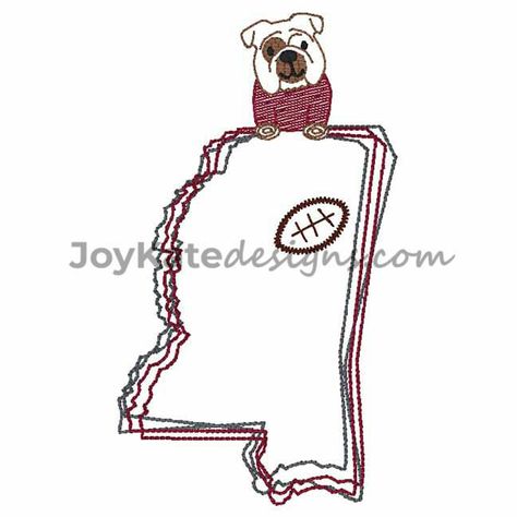 Football | Joy Kate Designs Mississippi Outline, State Of Mississippi, Football Embroidery, Bean Stitch, Mississippi State University, Mississippi State, College Team, Embroidery Applique, Embroidery Files