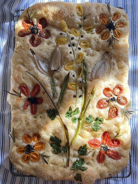 Focaccia Garden Bread by Lil_Terror Flower Foccacia, Garden Bread, Flower Bread, Floral Cakes, Floral Cake, Food Inspiration, Bread, Snacks, Meat