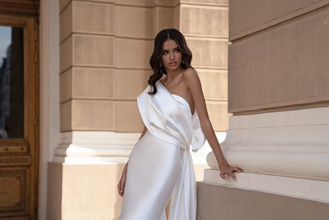 Delightful off the Shoulder Half Sleeve Godet Sheath Back Bow Train Shiny Mikado Wedding Dress Bridal Gown - Etsy Canada Sleek Wedding Dress, Cathedral Wedding Dress, Mikado Wedding Dress, Mikado Fabric, Customizable Wedding Dress, Exclusive Gowns, City Bride, Crepe Wedding Dress, Bow Wedding Dress