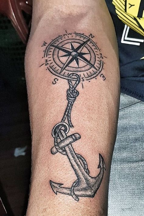 Mens Anchor Tattoo For Men, Anchor And Compass Tattoo For Men, Compass Anchor Tattoo Design Men, Tattoo Anchor Man, Compass With Anchor Tattoo, Anchor Tattoo Design For Men, Compass Anchor Tattoo Design, Navy Tattoos For Men, Ship Anchor Tattoo