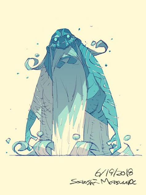 ArtStation - Undine, Satoshi Matsuura Spirit Character, Wise Character, Wise Character Design, Spirit Character Design, Satoshi Matsuura, Character Design Dinosaur, Wizard Illustration Character Design, Japanese Yokai Character Design, Whale Concept Art