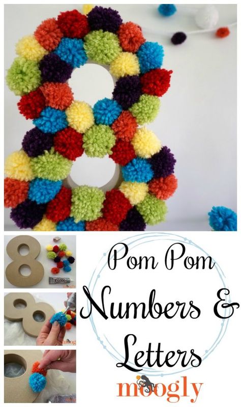 Pom Pom Numbers and Letters for your next party - tutorial on Mooglyblog.com! Crochet Dishrags, Clover Pom Pom Maker, Graduation Pic, American Crochet, Pom Crafts, Crochet Rugs, All Letters, Pom Pom Maker, Pom Pom Crafts