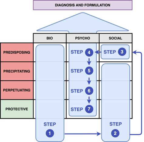 Biopsychosocial Model and Case Formulation Primer The Biopsychosocial Model and Case Formulation (also known as the Biopsychosocial Formulation) in psychiatry is a way of understanding a patient as more than a diagnostic label. Hypotheses are generated about the origins and causes of a patient's symptoms. The most common and clinically practical way to formulate is through the biopsychosocial approach, first described in 1980 by George Engel. Alcohol Use Disorder, Relationship Conflict, Study Essentials, Defense Mechanisms, Interpersonal Relationship, Mental Disorders, Coping Strategies, Behavioral Therapy, Personality Disorder