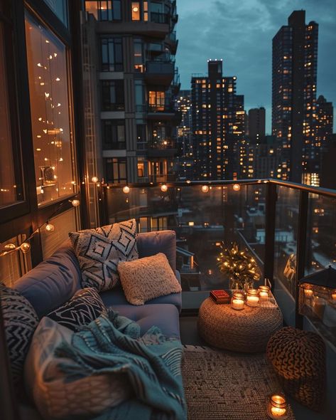 Balcony Fairy Lights, Lights For Balcony, Decor With Fairy Lights, Light Balcony, House Balcony, Living Room Design Inspiration, Apartment Balcony, Flickering Candles, Apartment Balcony Decorating