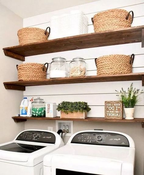 Ikea Skubb, Farm House Laundry Room, Modern Farmhouse Laundry Room, Creative Cabinet, Ikea Godmorgon, Laundry Shelves, Laundry Room Storage Shelves, Lily Ann Cabinets, Tiny Laundry Rooms