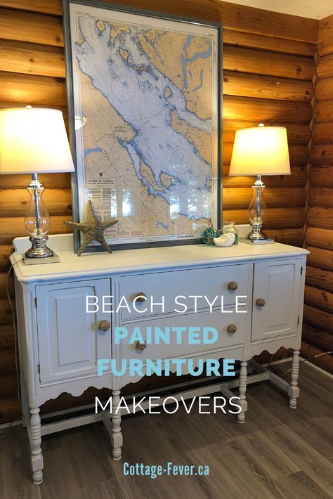 See how easy these beach style painted furniture makeovers can be Antique Dining Rooms, Cottage Decorating, Fusion Paint, Reuse And Recycle, Log Home, Fusion Mineral Paint, Furniture Makeovers, Table Tops, Log Homes