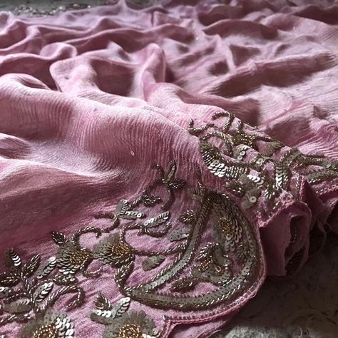 🌸🍊D@D🌸🍊 *#Ready To Go #* *#Restocked again #* Premium Edition Pure Crushed Tissue Silk drapes of luxury embellished with pearl sequins cut daana handwork with contrast tissue handwork bp @ ₹10200 shipping Silk Drapes, Ready To Go, Silk, Pure Products, Quick Saves