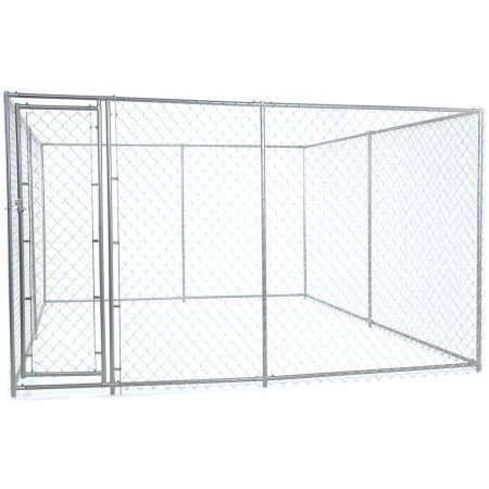 Lucky Dog 6'H x 5'W x 15'L or 6'H x 10'W x 10'L 2-In-1 Galvanized Chain Link with PC Frame Kit, Silver Dog Pens Outside, Outdoor Kennel, Dog Kennel And Run, Chain Link Dog Kennel, Kennel Diy, Outdoor Dog Kennel, Dog Pens, Dog Kennel Cover, Kennel Cover