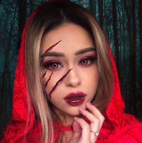 Make Up Halloween Mujer, Red Riding Hood Makeup, Maquillage Halloween Simple, Halloween Mujer, Halloweenský Makeup, Holloween Makeup, Kostum Halloween, Creepy Halloween Makeup, Make Up Halloween