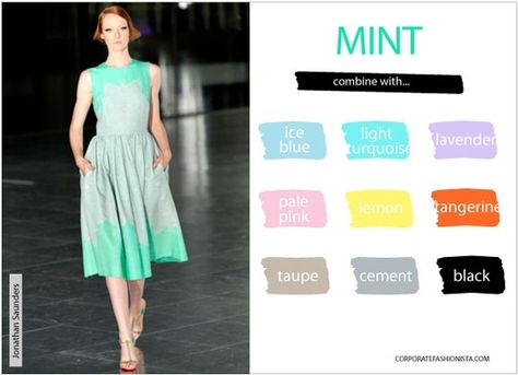 What to wear with mint green Instyle Color Crash Course, Mint Color Schemes, Color Matching Clothes, Mint Green Outfits, Mint Green Pants, Mint Green Walls, Dubai Home, Green Tangerine, Colour Combinations Fashion