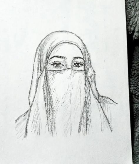 Pencil drawing of a niqab-clad girl, showcasing intricate details and cultural significance Aesthetic Sketches For Beginners, Simple Sketch Ideas For Beginners, Simple Sketches For Beginners, Hijab Sketch, Simple Drawing Ideas Easy Doodles, Meaningful Drawing Ideas Easy, Hijab Drawing, Quote Cute, Pencil Drawings Of Girls