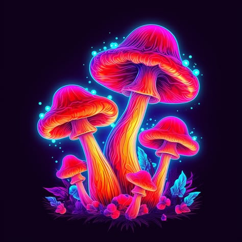 Trippy Vector Art, Blacklight Art Ideas, Mushroom Pictures Art, Colorful Mushroom Art, Mushroom Paint, Mushroom Wallpaper, Mushroom Pictures, Trippy Designs, Black Light Posters