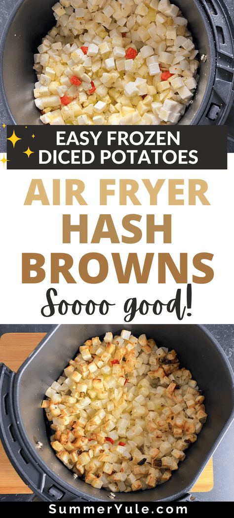 Wondering how to cook frozen diced hash browns in air fryer? I’m on it! Learn how to make frozen diced potatoes in the air fryer with this recipe. I made Ore Ida diced hash browns in an air fryer, but any brand of frozen breakfast potatoes can be used. You’ll love this delicious and easy way to get a serving of vegetables into your morning meal! #airfryer #healthyrecipes #potatoes #vegan #plantbased #airfrying #glutenfree #dairyfree #vegetarian Frozen Hash Brown Patties, Easy Hashbrowns, Frozen Hash Browns, Hash Brown Patties, Homemade Hashbrowns, Frozen Hashbrowns, Brown Recipe, Cooks Air Fryer, Frozen Potatoes