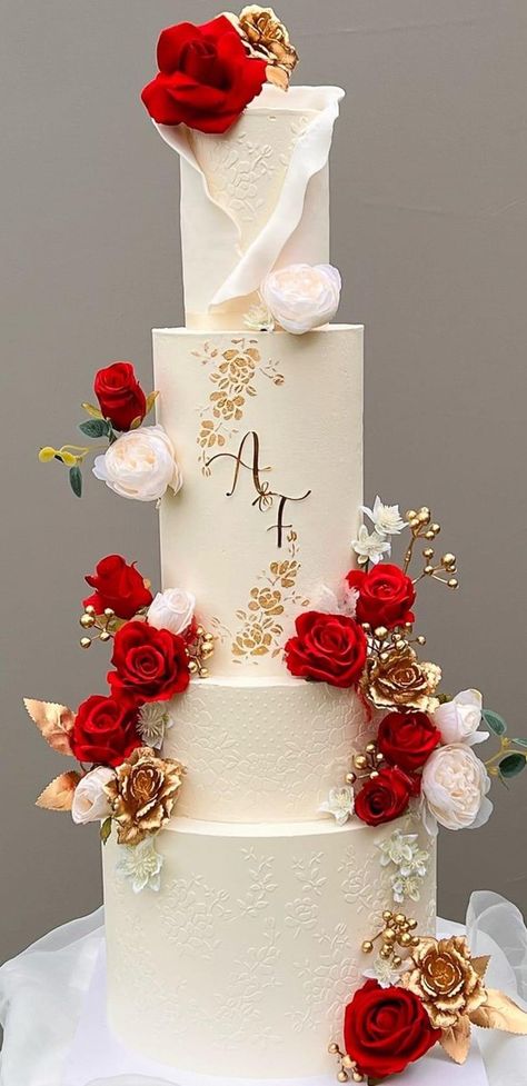 Wedding Cake Simple Elegant, Wedding Cake Pearls, Big Wedding Cakes, Garnet Wedding, Fondant Wedding Cakes, Dream Wedding Cake, Simple Cake Designs, Luxury Wedding Cake, Romantic Wedding Cake