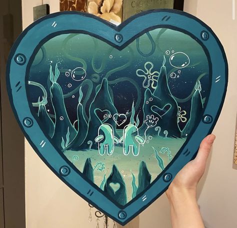 Canvas Painting Ideas Winter, Porthole Painting, Heart Canvas Painting Ideas, Spongebob Window Painting, Pokémon Painting, Pokemon Painting, Spongebob Painting, Posca Art, Cute Canvas Paintings