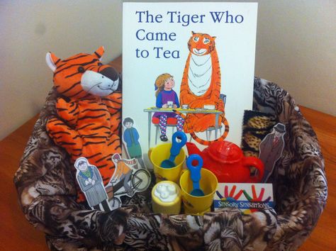 Tiger who came to tea £15 Tea Activities, Story Bags, Tiger Tea, Story Baskets, Tiger Who Came To Tea, Playgroup Activities, Tuff Tray Ideas, Story Sacks, Tea Party Ideas