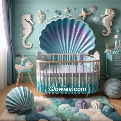 Shell Seahorse, Mom Daughter Photos, Babies Rooms, Monique Lula, Crib Nursery, Mermaid Shell, Baby Rooms, Baby Mermaid