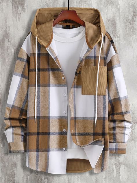 Mens Smart Casual Outfits, Men Fashion Casual Shirts, Stylish Hoodies, Stylish Men Casual, Comfy Shirts, Men Shirts, Cool Outfits For Men, Long Sleeve Plaid Shirt, Mens Plaid