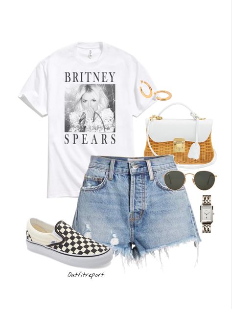 Checkered Vans Outfit Women Summer, How To Style Denim Shorts Summer, Cute Casual Outfits For Summer Shorts, Checker Vans Outfit, Checkered Vans Outfit Summer, Checkered Vans Outfit Women, Vans Summer Outfit, Cute Outfits With Vans, Summer Outfit Polyvore