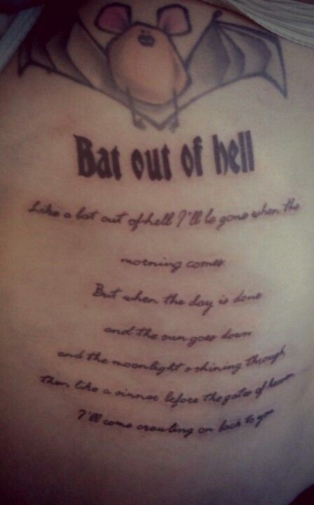 My "Bat out of hell" Hell Tattoo Ideas, Meatloaf Singer, Hell Tattoo, Meatloaf, I Tattoo, Tattoo Quotes, Tattoo Ideas, Bat, Favorite Places